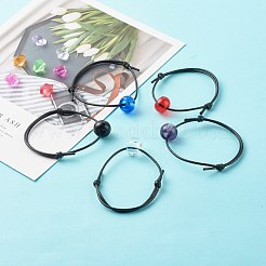 {10}代の女の子の女性のためのヨーロッパのガラス大穴ビーズブレスレット  調節可能なワックスポリエステルコードブレスレット  ミックスカラー  内径：3インチ（7.55cm）&nbsp;BJEW-JB06845