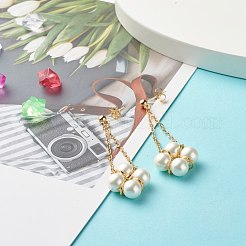 女の子の女性のための花のラウンドシェルパールビーズのイヤリング  真鍮製ダングルスタンドピアス  ゴールドカラー  52mm  ピン：0.8mm&nbsp;X1-EJEW-TA00009