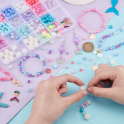 マーメイドをテーマにしたDIYジュエリー製作キット  模造パール、シェル、スターアクリル、プラスチックビーズを含む  レインボー樹脂＆亜鉛合金エナメルペンダント  ミックスカラー  887個/箱&nbsp;DIY-PH0021-12