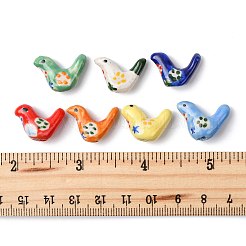 8個 7色ハンドメイドプリント磁器ビーズ  ピジョン  ミックスカラー  12.5~13x17~19x7~8.5mm  穴：1.5mm&nbsp;PORC-FS0001-39