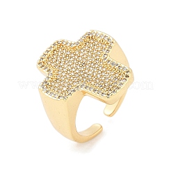 Brass Micro Pave Clear Cubic Zirconia Open Cuff Rings for Women&nbsp;LS-RJEW-R011-03G-01