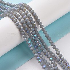 電気メッキオペークソリッドカラーガラスビーズ連売り  半分虹メッキ  多面カット  ロンデル  グレー  4x3mm  穴：0.8~1mm  約105~110個/連  38~39cm&nbsp;EGLA-A034-P4mm-L13