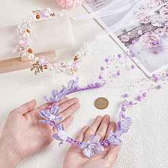 模造パールリボンヘアバンド1個  花  プラスチック製の模造真珠のヘッドバンド1個付き  ライラック  530~1215mm  1個/スタイル&nbsp;OHAR-NB0001-33B