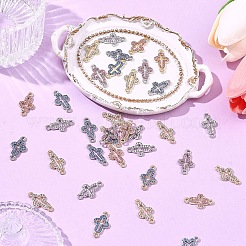 30 個 3 色の合金ラインストーンコネクタチャーム  中空クロスリンク  ミックスカラー  プラチナ  20x11x2mm  穴：1.6mm  10個/カラー&nbsp;FIND-YW0011-18A