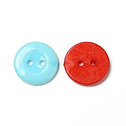 服装デザイン用アクリル縫い付け用ボタン  プラスチックボタン  2穴  染め  フラットラウンド  ミックスカラー  15x2mm  穴：1mm&nbsp;X-BUTT-E087-B-M