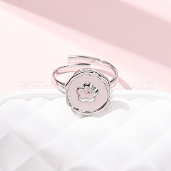 女性用304ステンレススチールカフリング  花付きフラットラウンド  ステンレス鋼色  13x12.5mm  内径：17mm&nbsp;RJEW-B136-04B-P