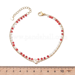 Bohemian Handmade Faceted Rondelle Glass Beaded Chains & 304 Stainless Steel Cable Chain 2-Strand Anklets for Women&nbsp;AJEW-AN00780