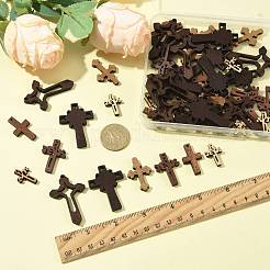 60個 6スタイルの宗教用木製ペンダント  クロス  ミックスカラー  21.5~47.5x14.5~32x4~4.5mm  穴：1.2~4.5mm  10個/スタイル&nbsp;WOOD-FS0002-51