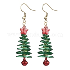 ベル付きクリスマスツリー、真鍮ガラスのダングルイヤリング  ゴールドカラー  60.5x15.5~16mm&nbsp;EJEW-JE06641