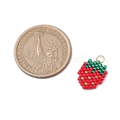 ガラスシードビーズペンダント  フルーツチャーム  304ステンレススチール製丸カン付き  苺  14x12x1.5mm  穴：3mm&nbsp;PALLOY-MZ00517-04