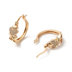 女性用真鍮キュービックジルコニアフープピアス  ハート  ライトゴールド  22x19x8mm&nbsp;EJEW-M238-10KCG