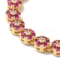 Rack Plating Brass Pave Cubic Zirconia Flower Link Necklaces for Women&nbsp;NJEW-B108-01G-01