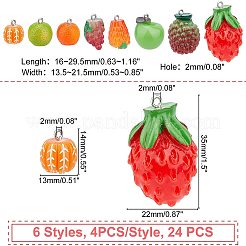 32本8スタイルレジンペンダント  鉄のパーツと  模造果物  混合図形  ミックスカラー  4個/スタイル&nbsp;RESI-GA0001-09