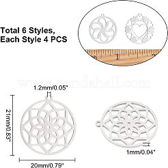 24個6スタイル201ステンレススチールペンダント  花と環  ステンレス鋼色  21x20x1mm  穴：1.2mm  4個/スタイル&nbsp;STAS-UN0029-88