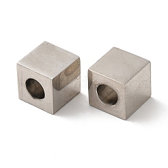 変色しない201ステンレススチールヨーロピアンビーズ  大穴ビーズ  キューブ  ステンレス鋼色  8x8x8mm  穴：4mm&nbsp;STAS-Q216-10P
