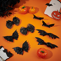 ハロウィンテーマのコウモリと蝶結びのイミテーションレザーのワニヘアクリップとヘアバレッタ8個、4スタイル  鉄のクリップ付き  女性の女の子のために  ブラック  42~145x78~152x9~19mm  2個/スタイル&nbsp;PHAR-WR0001-01