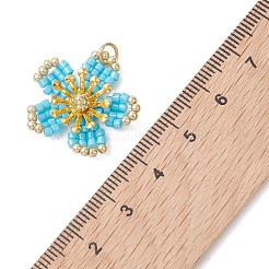ガラスシードビーズペンダント  花のチャーム  鉄と304ステンレス鋼のジャンプリング付き  空色  22.5x22x6mm  穴：3.5mm&nbsp;PALLOY-MZ01284-01