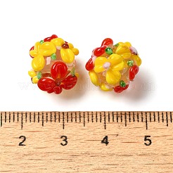 手作りランプワークビーズ  花  ゴールド  12~14mm  穴：1.2mm&nbsp;LAMP-B025-03B-15
