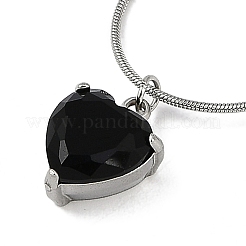 304 Stainless Steel Cubic Zirconia Heart Pendant Round Snake Chain Necklaces for Women&nbsp;NJEW-Z044-09P