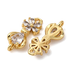 Brass Pave Clear Cubic Zirconia Flower Connector Charms&nbsp;KK-P308-43G
