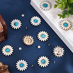 10セット2色の亜鉛合金エナメルボタン  合成ターコイズと鉄のネジで  財布用  バッグ  革工芸装飾  ヒマワリ  ディープスカイブルー  32x8mm  穴：2.5mm  5セット/カラー&nbsp;BUTT-GF0001-18