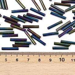 ガラス竹ビーズ  虹メッキ  15x2~2.5mm  穴：1mm  約5000個/袋&nbsp;SEED-R028-2x15-A02