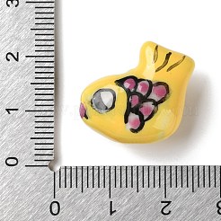 手作りの陶器ビーズ  手描きの陶器ビーズ  魚  ファミーユは磁器バラ  きいろ  17.5x21x10mm  穴：2mm&nbsp;PORC-Z006-05B