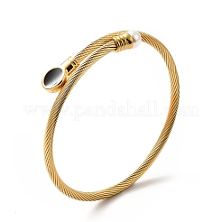 304ステンレススチールツイストロープカフバングル  eaneml オーバル＆アクリルパールビーズトルクバングル（女性用）  ゴールドカラー  1/8インチ（0.3cm）  内径：2インチ（5.2cm）&nbsp;BJEW-P283-18E