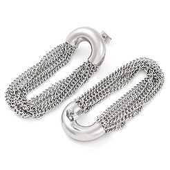 304ステンレススチールタッセルチェーンスタッドピアス（女性用）  ステンレス鋼色  55.5x19.5mm&nbsp;EJEW-U023-07P
