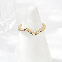 Wave Brass Micro Pave Cubic Zirconia Adjustable Rings&nbsp;RJEW-S400-15G
