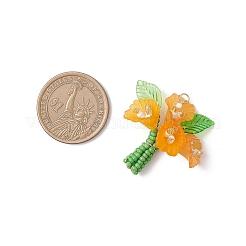 ガラスシードビーズペンダント  アクリルビーズ付きブーケチャーム  ゴールドカラー  オレンジ  37x31x23mm  穴：2.7mm&nbsp;PALLOY-MZ01155-02