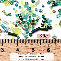 ミユキシードビーズミックス 50g  日本製シードビーズ  混合形状  グリーン  1~9x1.5~2mm  穴：0.5~1mm&nbsp;SEED-PA0001-35C