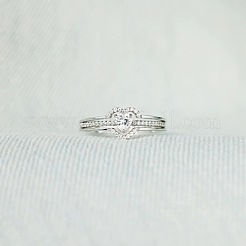 2Pcs Heart 925 Sterling Silver Micro Pave Clear Cubic Zirconia Finger Rings for Women&nbsp;FS-WG4005F-02