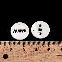 天然石ホワイトシェルペンダント  「ママ」という言葉が入ったフラットラウンドいチャーム  母の日のために  15~16x1.4~1.8mm  穴：1mm&nbsp;SSHEL-L018-003C