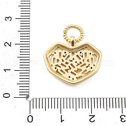 18KGP本金メッキ真鍮ガラスチャーム  ハートチャーム  透明  23x19.5x4mm  穴：4mm&nbsp;KK-L209-087G