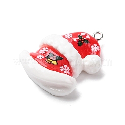 クリスマスの不透明な樹脂ペンダント  プラチナ鉄ループ付き  クリスマスの帽子  34x25x11mm  穴：2mm&nbsp;RESI-A049-05P
