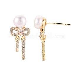 Bowknot Brass Micro Pave Clear Cubic Zirconia Dangle Earrings&nbsp;PEAR-N020-JY04