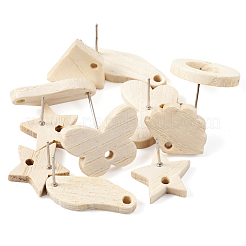 36Pcs 9 Styles Rectangle & Flower & Butterfly & Star Ash Wood Stud Earring Findings&nbsp;EJEW-TA0001-19