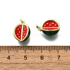 真鍮製エナメルペンダント  ラックめっき  カドミウムフリー＆鉛フリー  長持ちメッキ  18KGP本金メッキ  スイカ  13.5x10x8mm  穴：3mm&nbsp;X-KK-P295-15G