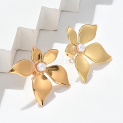 304 Stainless Steel & ABS Plastic Imitation Pearl Flower Stud Earrings&nbsp;EJEW-S253-23G