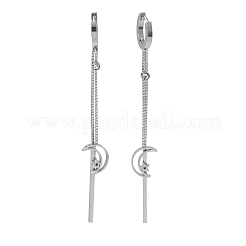 304ステンレススチール製クリスタルラインストーンムーンとスタータッセルフープピアス  ステンレス鋼色  78.5mm&nbsp;EJEW-G453-03P