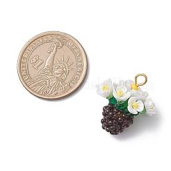 樹脂ガラスシードビーズフラワーペンダント  金色の鉄のループとプラスチック  ホワイト  24.5x22.5mm  穴：3.5mm&nbsp;PALLOY-MZ01106-02