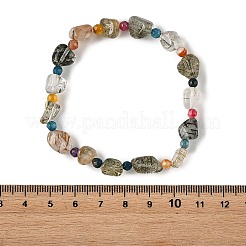Natural Green Rutilated Quartz & Agate Beads Adjustable Stretch Bracelets for Women&nbsp;BJEW-JB14217