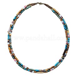 Bohemian Natural Mixed Stone & Glass Seed Beads Double-Layer Beaded French Necklaces for Women&nbsp;FS-WGCD50A-01