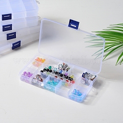 プラスチックビーズ収納ケース  調整可能な仕切りボックス  取り外し可能な15コンパートメント  長方形  透明  17.5x10.2x2.2cm  収納部内寸：3.3x3cm&nbsp;X-CON-Q026-02A