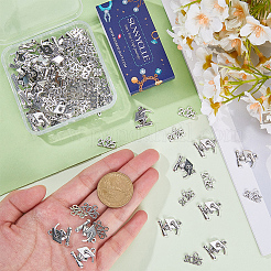 2スタイルのチベットスタイルの合金ペンダント  ジュエリーにはDIYアクセサリー  博士の帽子と単語2025  卒業テーマ  アンティークシルバー  9~17x14~15x1.5~3mm  穴：1.5~1.6mm  50個/スタイル&nbsp;PALLOY-SC0012-66
