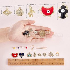 DIY ナザールボンジュウイヤリング作成キット  手 & ひし形 & ハート & クロス & ハート合金ペンダントを含む  ガラスビーズ  鉄のピアスフック  真鍮製フープピアスパーツ  ゴールドカラー  170個/箱&nbsp;DIY-SZ0009-06