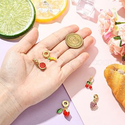 5個 5スタイル 真鍮エナメル フルーツ ヨーロピアン ダングル チャーム  大穴ペンダント  ラックめっき  持続的なメッキ  カドミウムフリー＆鉛フリー  18KGP本金メッキ  混合図形  19~28mm  穴：4.5~5mm  1個/スタイル&nbsp;KK-CJ0003-98