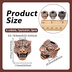 3個 3色 真鍮ヨーロピアンビーズ  大穴ビーズ  ヒョウ  ミックスカラー  19.5x17x20.5mm  穴：5.5~10.5mm  1pc /カラー&nbsp;KK-OC0001-85