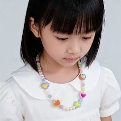 レインボーカラーの樹脂ビーズを使用した伸縮性のあるブレスレットとネックレス（子供用）  ハート  ネックレス：14.96インチ（38cm）  ブレスレット：1.77~1.97インチ（4.5~5cm）  2個/セット&nbsp;WGBA309-01